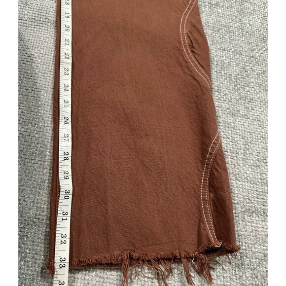 Zara Jeans Womens 4 28x33 Brown Wide Leg High Rise Raw Hem Boho - Picture 6 of 9